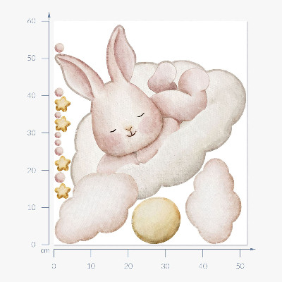 Autocollant mural 60x52 Lapin sur les nuages et aquarelles pastel