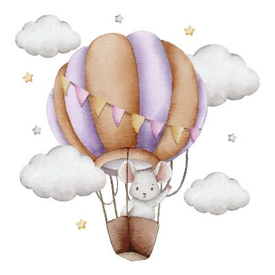 Autocollant mural 60x70 Le voyage d'une souris ballon dans des nuages pastel