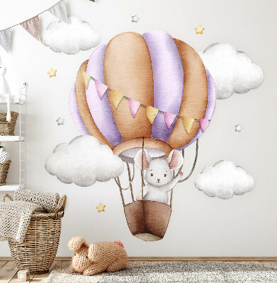 Autocollant mural 60x70 Le voyage d'une souris ballon dans des nuages pastel
