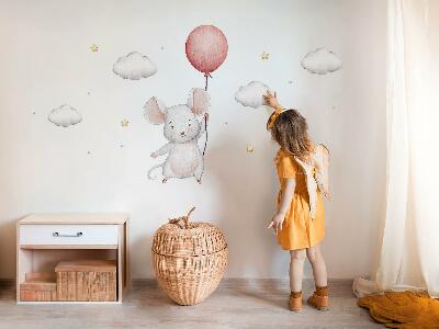 Autocollant mural 60x107 Souris avec un ballon dans les nuages, aquarelle pastel