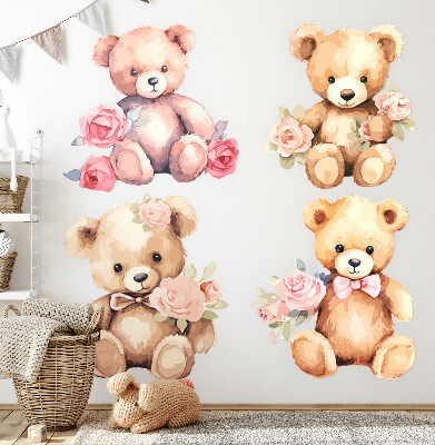 Autocollant mural 60x77 Ours en peluche avec des fleurs dans un style aquarelle