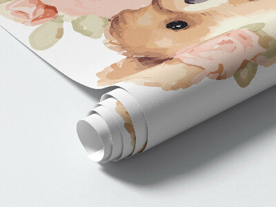 Autocollant mural 60x77 Ours en peluche avec des fleurs dans un style aquarelle