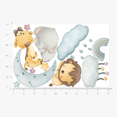 Autocollant mural 60x91 Animaux mignons dans un paradis pastel
