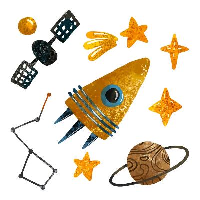 Autocollant mural 60x86 Illustrations de fusées représentant des planètes et des étoiles dans l'espace