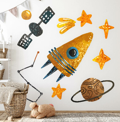 Autocollant mural 60x86 Illustrations de fusées représentant des planètes et des étoiles dans l'espace