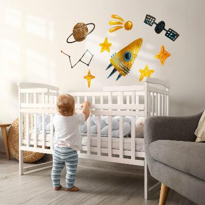 Autocollant mural 60x86 Illustrations de fusées représentant des planètes et des étoiles dans l'espace