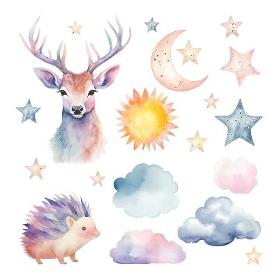 Autocollant mural 60x66 Aquarelle pastel animaux et ciel