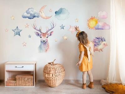 Autocollant mural 60x66 Aquarelle pastel animaux et ciel