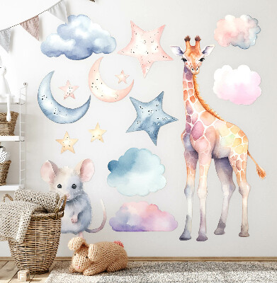 Autocollant mural 60x57 Merveilles nocturnes de la nature dans un style aquarelle pastel