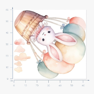 Autocollant mural 60x63 Lapin avec des ballons aux tons aquarelles