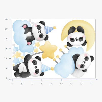 Autocollant mural 60x84 Pandas mignons dans un ciel aquarelle pastel