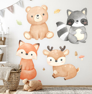 Autocollant mural 60x76 Animaux de la forêt dans une esthétique aquarelle pastel