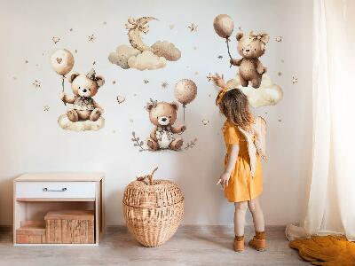 Autocollant mural 60x89 Ours en peluche beiges dans des nuages avec des ballons bohèmes