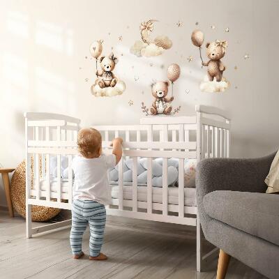 Autocollant mural 60x89 Ours en peluche beiges dans des nuages avec des ballons bohèmes