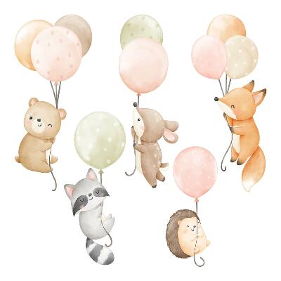 Autocollant mural 60x93 Adorables animaux flottant sur des ballons à l'aquarelle