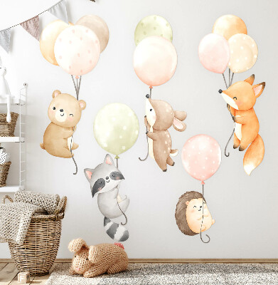 Autocollant mural 60x93 Adorables animaux flottant sur des ballons à l'aquarelle