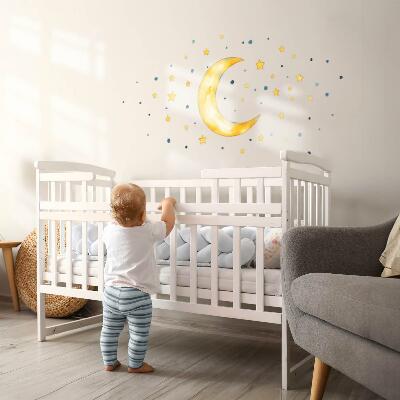 Autocollant mural 60x65 Ciel cosmique aquarelle avec lune et étoiles