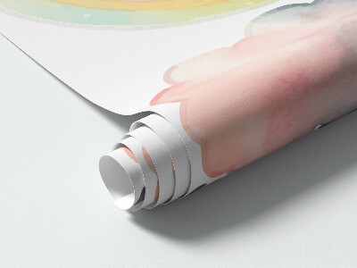 Autocollant mural 60x80 Lapins dans un ciel pastel avec un arc-en-ciel et des étoiles