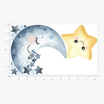 Autocollant mural 60x104 Lune et étoile dans un style aquarelle nocturne