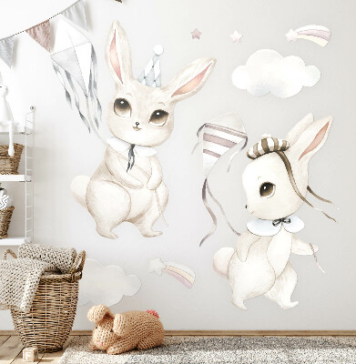 Autocollant mural 60x86 Lapins avec des cerfs-volants dans un style bohème pastel