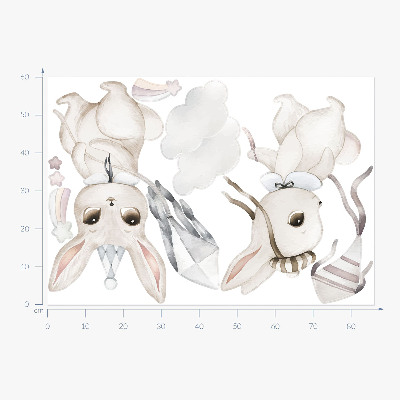 Autocollant mural 60x86 Lapins avec des cerfs-volants dans un style bohème pastel