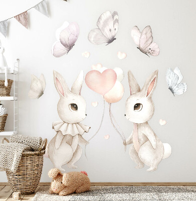 Autocollant mural 60x76 Lapins ballons style bohème pastel