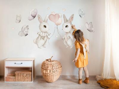 Autocollant mural 60x76 Lapins ballons style bohème pastel