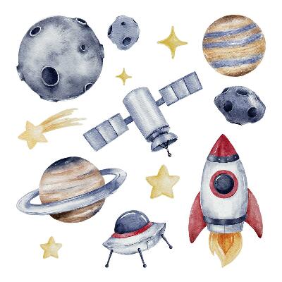 Autocollant mural 60x88 Espace pastel avec des planètes et une fusée