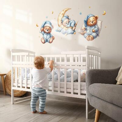 Autocollant mural 60x103 Ours en peluche dans l'espace aquarelle ciel pastel