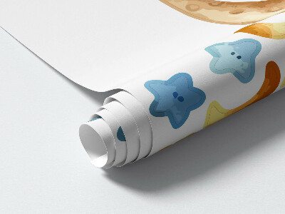 Autocollant mural 60x103 Ours en peluche dans l'espace aquarelle ciel pastel