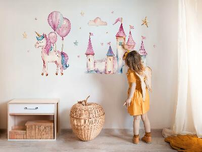 Autocollant mural 60x82 Château de licorne dans un style aquarelle pastel