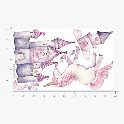 Autocollant mural 60x98 Aquarelle pastel avec une licorne et un château