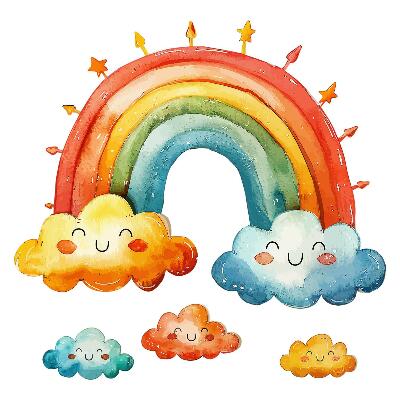 Autocollant mural 60x72 Nuages colorés et ciel aquarelle arc-en-ciel