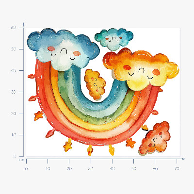Autocollant mural 60x72 Nuages colorés et ciel aquarelle arc-en-ciel