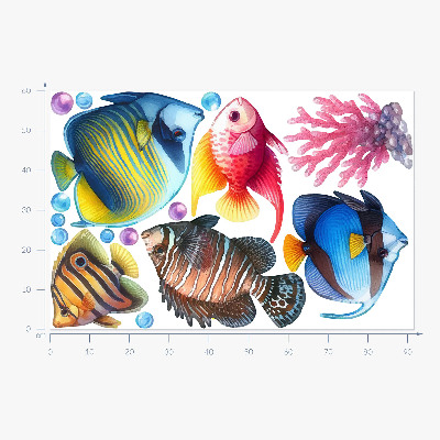 Autocollant mural 60x91 Le monde sous-marin des poissons aquarelles colorés