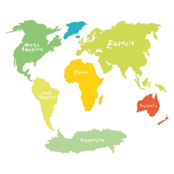 Autocollant mural 60x87 Carte pastel des continents, illustration graphique