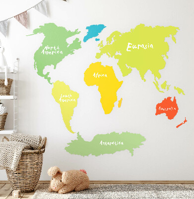 Autocollant mural 60x87 Carte pastel des continents, illustration graphique