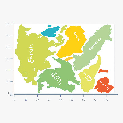 Autocollant mural 60x87 Carte pastel des continents, illustration graphique