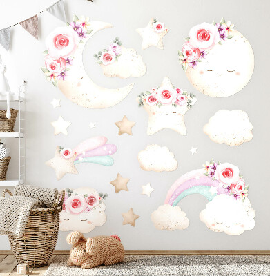 Autocollant mural 60x83 Ciel fleuri dans un style bohème aquarelle