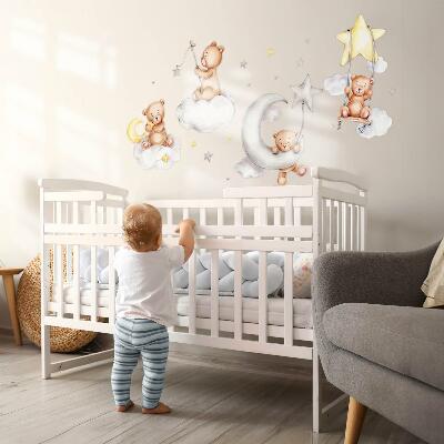 Autocollant mural 60x106 Ours en peluche dans un ciel pastel aquarelle