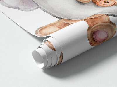 Autocollant mural 60x106 Ours en peluche dans un ciel pastel aquarelle