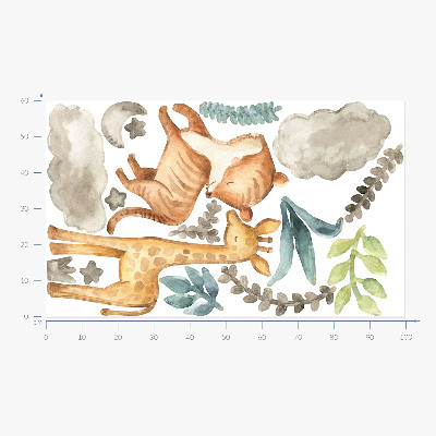 Autocollant mural 60x99 Plantes et safari aux tons pastel