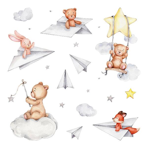 Autocollant mural 60x85 Aquarelles d'animaux mignons aux pastels