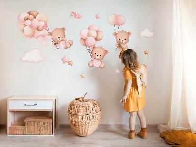 Autocollant mural 60x92 Ours en peluche mignons avec des ballons à l'aquarelle pastel