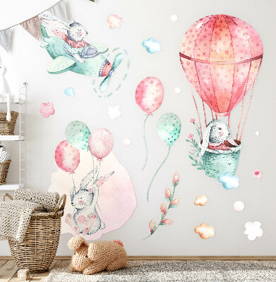 Autocollant mural 60x71 Des lapins dans un paradis bohème pastel