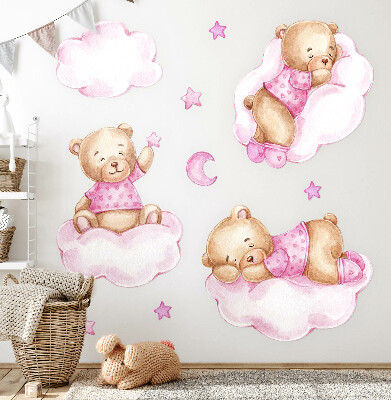 Autocollant mural 60x87 Ours en peluche mignons sur des nuages aux pastels aquarellés