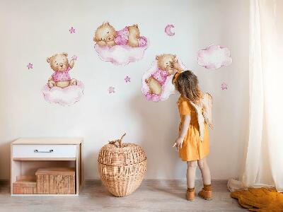 Autocollant mural 60x87 Ours en peluche mignons sur des nuages aux pastels aquarellés