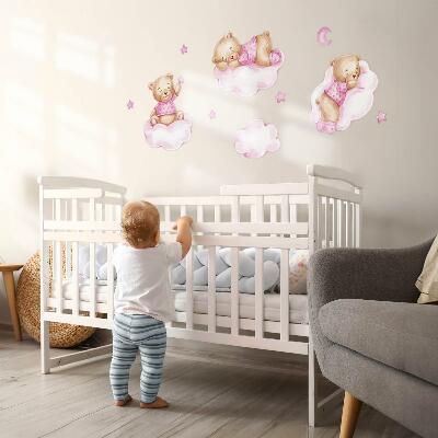 Autocollant mural 60x87 Ours en peluche mignons sur des nuages aux pastels aquarellés