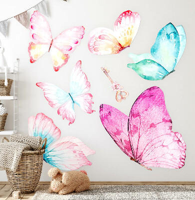 Autocollant mural 60x96 Clé avec des papillons pastel dans un style aquarelle