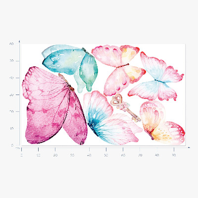 Autocollant mural 60x96 Clé avec des papillons pastel dans un style aquarelle